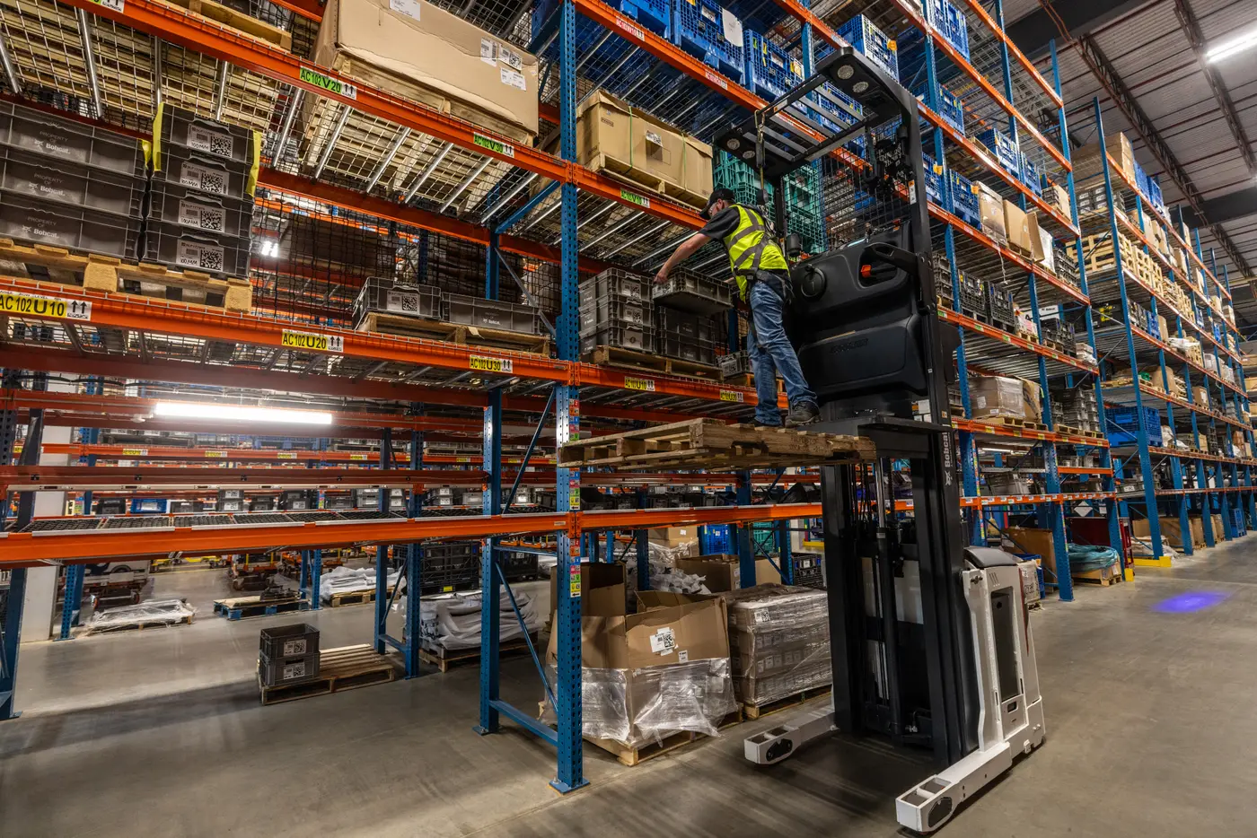 Order picker used for case picking out of selective rack
